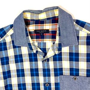 Ted Baker Blue Plaid LS Button Down Size 2
